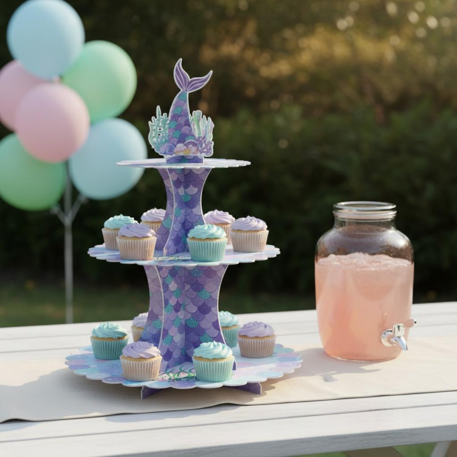 Cupcake Stand Tier - ชั้นวางคัพเค้ก 3 ชั้น ทำจากกระดาษแข็ง พิมพ์ลาย สำหรับจัดแสดงขนมหวาน