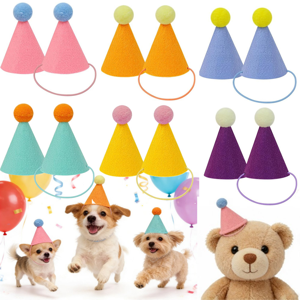 Party Hat Cone - หมวกปาร์ตี้สำหรับสัตว์เลี้ยง 3/6 ชิ้น หมวกปาร์ตี้ขนาดเล็กหลากสีสำหรับตุ๊กตาสัตว์เลี้ยง - หมวกวันเกิดแบบคละสีสำหรับตุ๊กตา